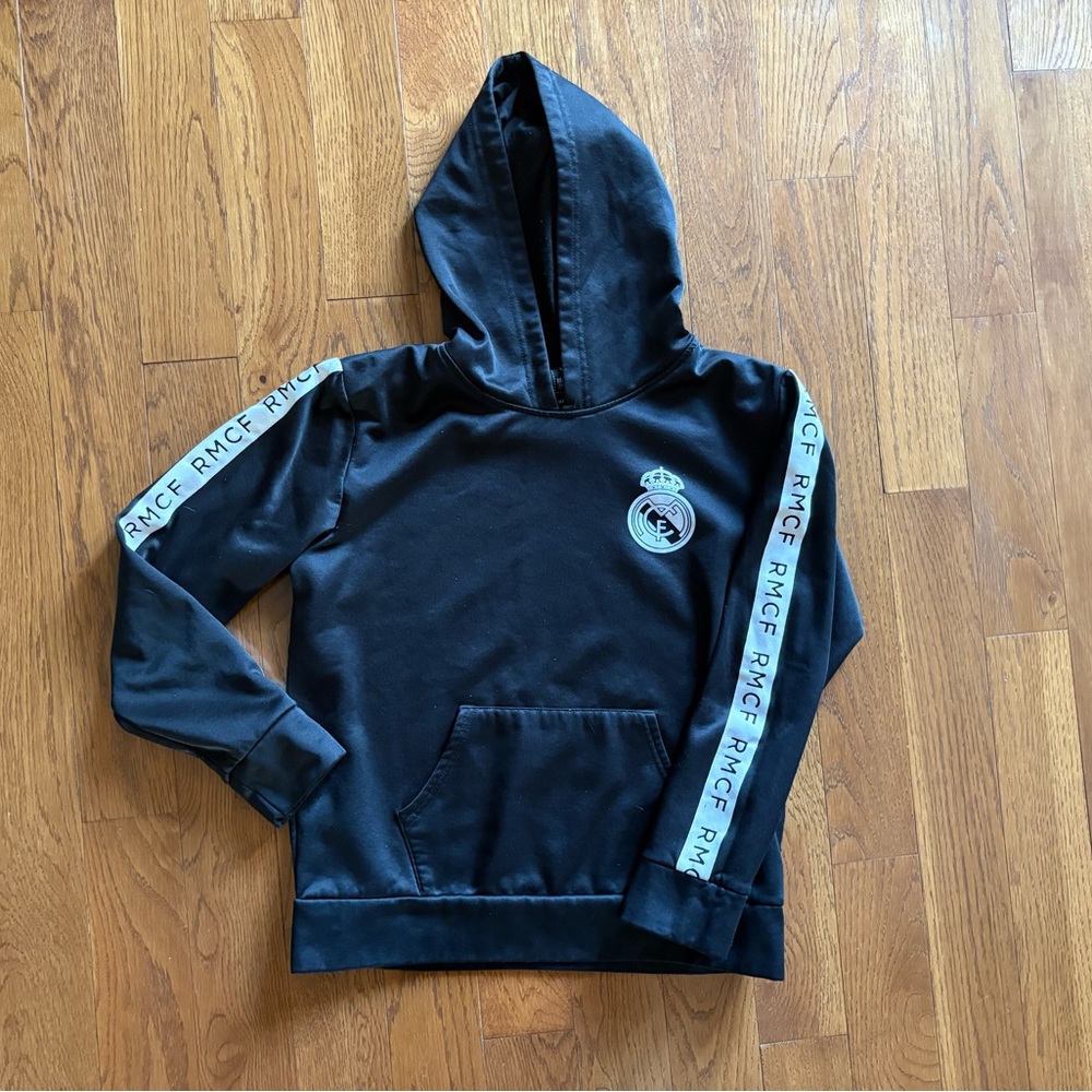 Kids Black Real Madrid Hoodie Long Sleeve Fleece Lined